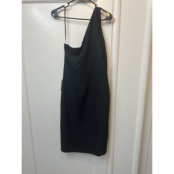Vince Camuto One Shoulder Dress Mini Sz 12 Black Side Slit - Picture 3 of 4